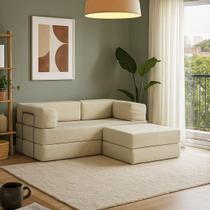 Sofá Cama Flowin Com Apoio de Pé Inflow Cotelê Linho Vem Na Caixa Retrátil Compacto Sala
