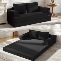 Sofá-Cama Futon Conversível COMAX de Veludo Cotelê Dobrável Preto