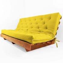 Sofá Cama Futon L Acquablock Amarelo em Madeira Nobre Maciça Sofá Cama Futon L Acquablock Amarelo em Madeira Nobre Maciça