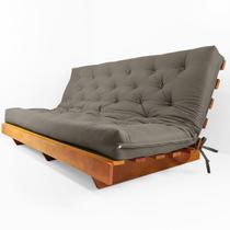 Sofá Cama Futon L Sarja Cinza em Madeira Nobre Maciça