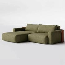 Sofá Cama Ibiza Sem Caixa com Super Chaise 2,00m em Linho e material sintético Cor:Verde e Marrom