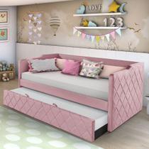 Sofá Cama Infantil em Madeira Vintage de Tecido Veludo Pavia Rosa Dubai Php Mobilia