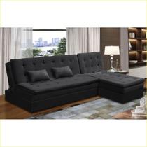 Sofá Cama King 5 Lugares 2,70m Agnes Suede Preto Rover & Beato Sofá Cama King 5 Lugares 2,70m Agnes Suede Preto Rover & Beato
