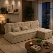 Sofá Cama King 5 Lugares 2,70m Alexa Suede Bege - Castelier Decor Sofá Cama King 5 Lugares 2,70m Alexa Suede Bege - Castelier Decor