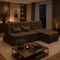 Sofá Cama King 5 Lugares 2,70m Alexa Suede Marrom - Castelier Decor Sofá Cama King 5 Lugares 2,70m Alexa Suede Marrom - Castelier Decor