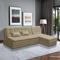 Sofá Cama King 5 Lugares 2,70m Alice Suede Bege Adonai Estofados