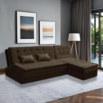 Sofá Cama King 5 Lugares 2,70m Alice Suede Marrom Adonai Estofados