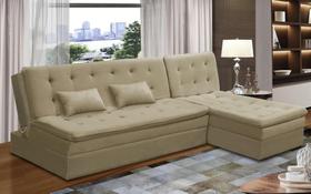 Sofá Cama King 5 Lugares 2,70m Amélia Suede Bege Mirra Decor Sofá Cama King 5 Lugares 2,70m Amélia Suede Bege Mirra Decor