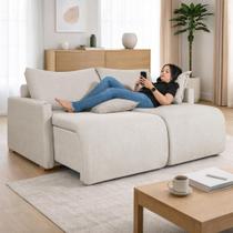 Sofá Cama Living Retrátil Milão Com Almofadas Soltas 1,80 em Linho Cor: Bege Sofá Cama Living Retrátil Milão Com Almofadas Soltas 1,80 em Linho Cor: Bege