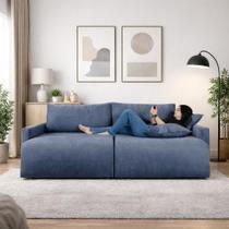 Sofá Cama Living Retrátil Milão Com Almofadas Soltas 2,20 em Linho Cor: Azul Sofá Cama Living Retrátil Milão Com Almofadas Soltas 2,20 em Linho Cor: Azul