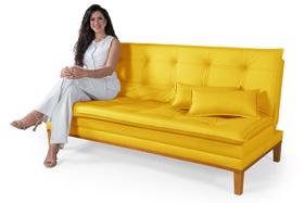 Sofá Cama Mobly Estofado em material sintético Pés em Madeira Reforçado