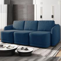 Sofá Cama Modulado Retrátil e Reclinável Decorativo Varsóvia 246cm Veludo Azul Marinho G33 - Gran Belo Sofá Cama Modulado Retrátil e Reclinável Decorativo Varsóvia 246cm Veludo Azul Marinho G33 - Gran Belo