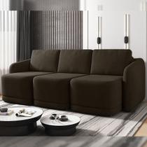 Sofá Cama Modulado Retrátil e Reclinável Decorativo Varsóvia 336cm Veludo Marrom G33 - Gran Belo