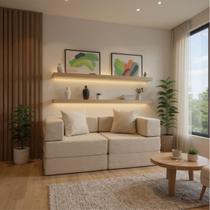 Sofá Cama Modular 160 cm para Sala 2 Módulos Vem na Caixa Compacto Moderno Estofado com Capas Removíveis Cobbi Sofá Cama Modular 160 cm para Sala 2 Módulos Vem na Caixa Compacto Moderno Estofado com Capas Removíveis Cobbi