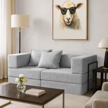Sofá Cama Modular 2 Lugares Mold Boucle Prata - Loja Sheep