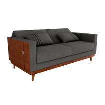 Sofá Cama Pala 203cm Reclinável material sintético Marrom Linho Chumbo - Sallar Home Sofá Cama Pala 203cm Reclinável material sintético Marrom Linho Chumbo - Sallar Home