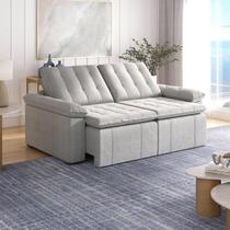 Sofá Cama Palmeira 3 Lugares Retrátil Reclinável 2,20m Linho com Molas CabeCasa MadeiraOriginals Cinza