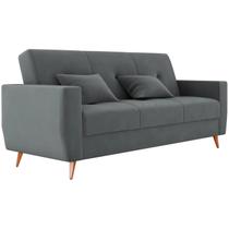 Sofá Cama Pamela 4 Lugares Reclinável com Baú 207cm Tecido Veludo Matrix Cor Cinza