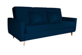 Sofa Cama Pamela Bau Veludo Azul Pes Palito - F433
