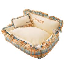 Sofá-cama para animais de estimação, almofada de dormir de pelúcia macia e aconchegante com travesseiro