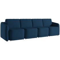 Sofá Cama para Sala de Estar 4 Lugares 356cm Montserrat K01 Veludo Azul Marinho - Lyam Decor