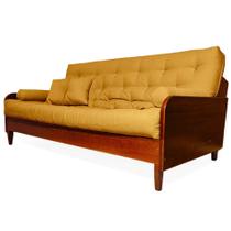 Sofá Cama Paris Acquablock Amarelo Madeira Maciça Cor Imbuia