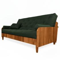 Sofá Cama Paris II Ripado Sarja em Madeira Maciça Cor Natural