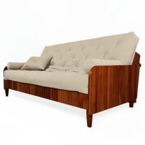 Sofá Cama Paris II Ripado Sarja em Madeira Maciça Imbuia