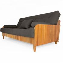 Sofá Cama Paris Ripado Sarja Impermeável Chumbo Madeira Nobre - R9 Design Futon