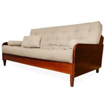 Sofá Cama Paris Sarja Bege Claro Madeira Nobre Cor Imbuia