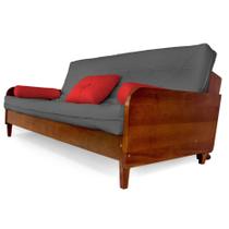 Sofá Cama Paris Sarja Cinza Madeira Nobre Cor Imbuia
