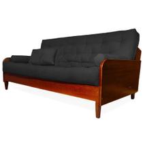Sofá Cama Paris Sarja Preto Madeira Nobre Cor Imbuia
