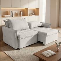 Sofá Cama Reclinável 2 Lugares Bouclê Singapura com Catraca e 2 Almofadas SOFA STORE