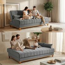 Sofá Cama Reclinável 3 Lugares Espuma Fibra Siliconada Campeche Linho 180cm