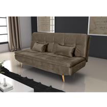 Sofá Cama Reclinável Antonella em Veludo Light e 2 Almofadas Capuccino