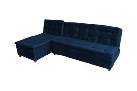 Sofa Cama Reclinavel Chaise Penelope Veludo Azul E433