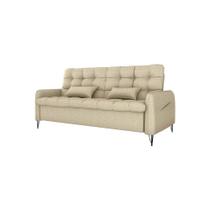 Sofá Cama Reclinável Com Almofadas 3 Lugares 200cm Pillar Matrix Linho Bege