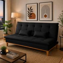 Sofá Cama Reclinável Porto Preto Sued Elegante 1,80