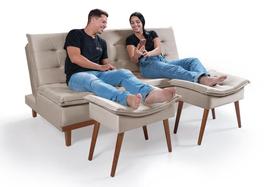 Sofá Cama Reclinável Santorini Com Banqueta Puff Veludo Premium Casa Imperial