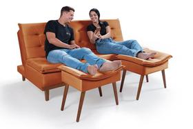 Sofá Cama Reclinável Santorini Com Banqueta Puff Veludo Premium Casa Imperial