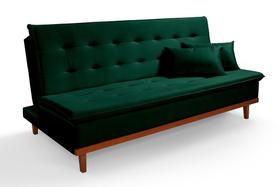 Sofá Cama Reclinável Santorini Veludo Pés de Madeira 3 Lugares Casal Premium