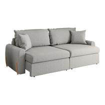 Sofá Cama Retrátil 3 Lugares 2,16m Com Almofadas Linho Baltik Cinza Sofá Cama Retrátil 3 Lugares 2,16m Com Almofadas Linho Baltik Cinza