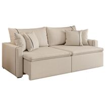 Sofá Cama Retrátil 4 Lugares 2,30m Com Almofadas Linho Focus Areia Sofá Cama Retrátil 4 Lugares 2,30m Com Almofadas Linho Focus Areia