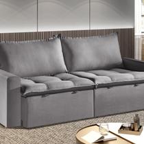 Sofá Cama Retrátil e Reclinável 190cm Veludo Itália Cinza