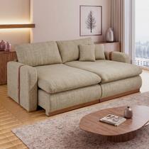 Sofá Cama Retrátil e Reclinável 2 Lugares Pés Madeira Maciça 210cm França Yescasa