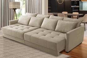 Sofá Cama Retrátil e Reclinável 2,10m com Molas Cairo Veludo Bege Mirra Decor