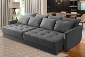 Sofá Cama Retrátil e Reclinável 2,10m com Molas Cairo Veludo Cinza Mirra Decor