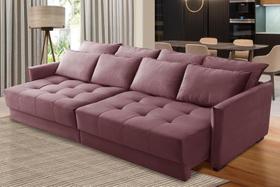 Sofá Cama Retrátil e Reclinável 2,10m com Molas Cairo Veludo Rosê Mirra Decor