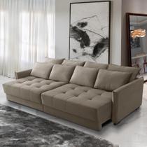 Sofá Cama Retrátil e Reclinável 2,10m com Molas Carol Veludo Cappuccino Adonai Estofados