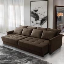 Sofá Cama Retrátil e Reclinável 2,10m com Molas Carol Veludo Marrom Adonai Estofados